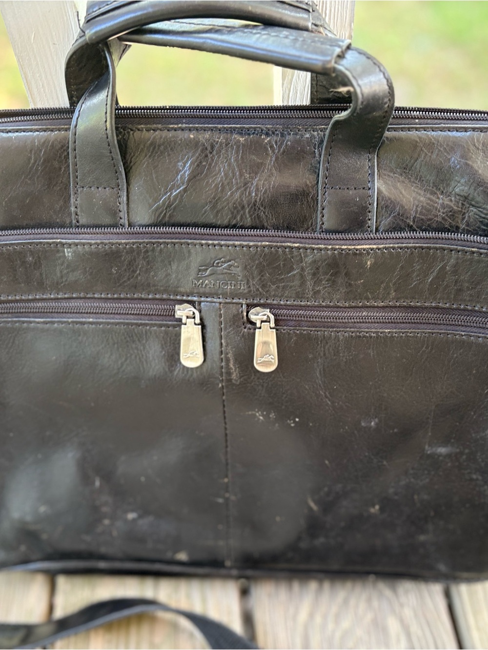 Mancini Black Leather Briefcase/Messenger bag